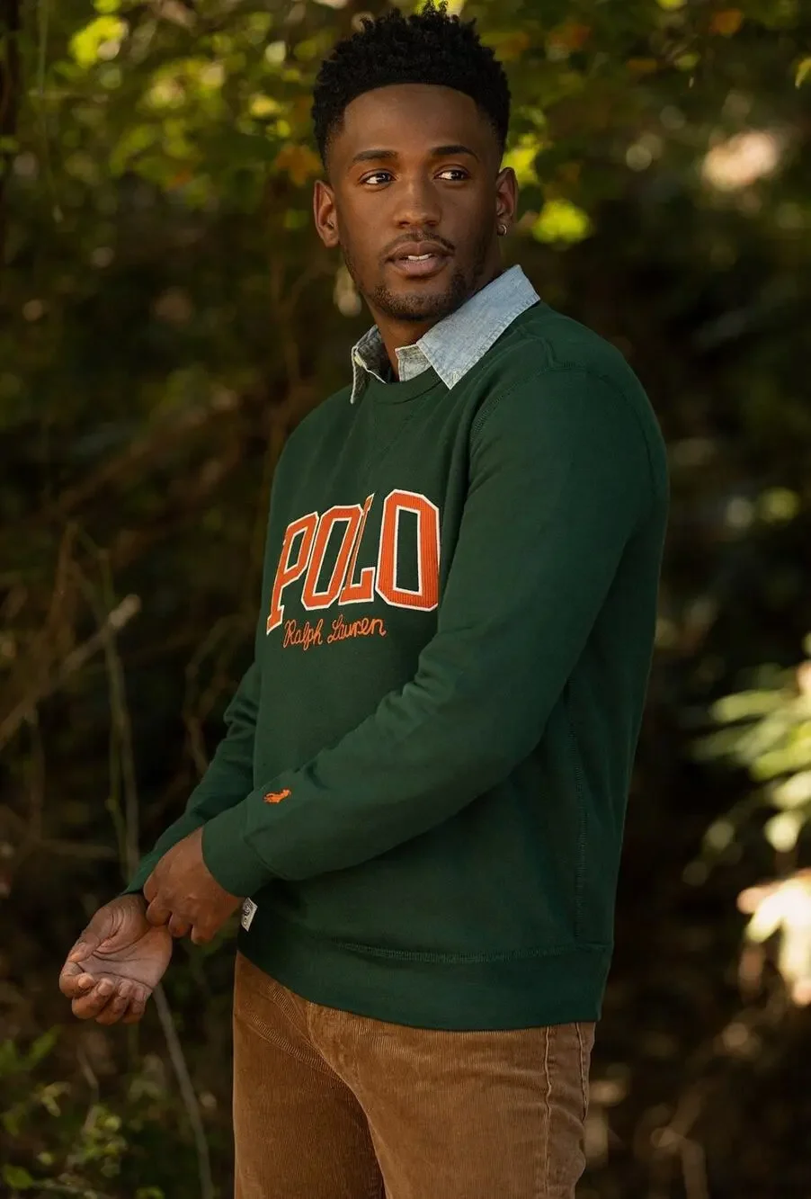 Polo Ralph Lauren Dark Green Orange CORDUROY LOGO Sweatshirt Men's XL PONY